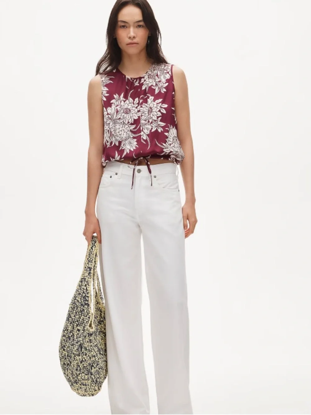 J crew Drawstring-waist tank top in pineapple garden sateen